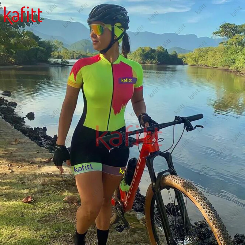 Kafitt Spring/Summer New Women's Bicycle Riding Equipment Set Short sleeved jumpsuit Outdoor Fitness Uniform