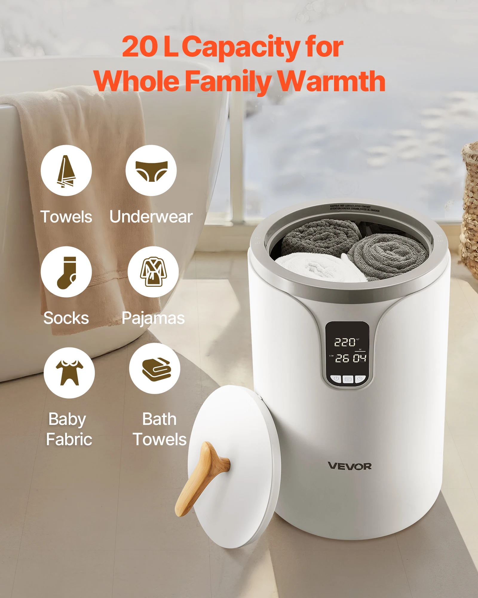 Electric Towel Warmer Bucket with LED Light and Timer