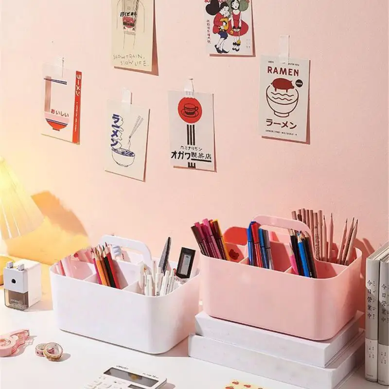 

Divided Pen Holder Durable Convenient Handle Not Easily Damaged High Capacity Save Space Cosmetics Storage Multi-grid Pen Holder