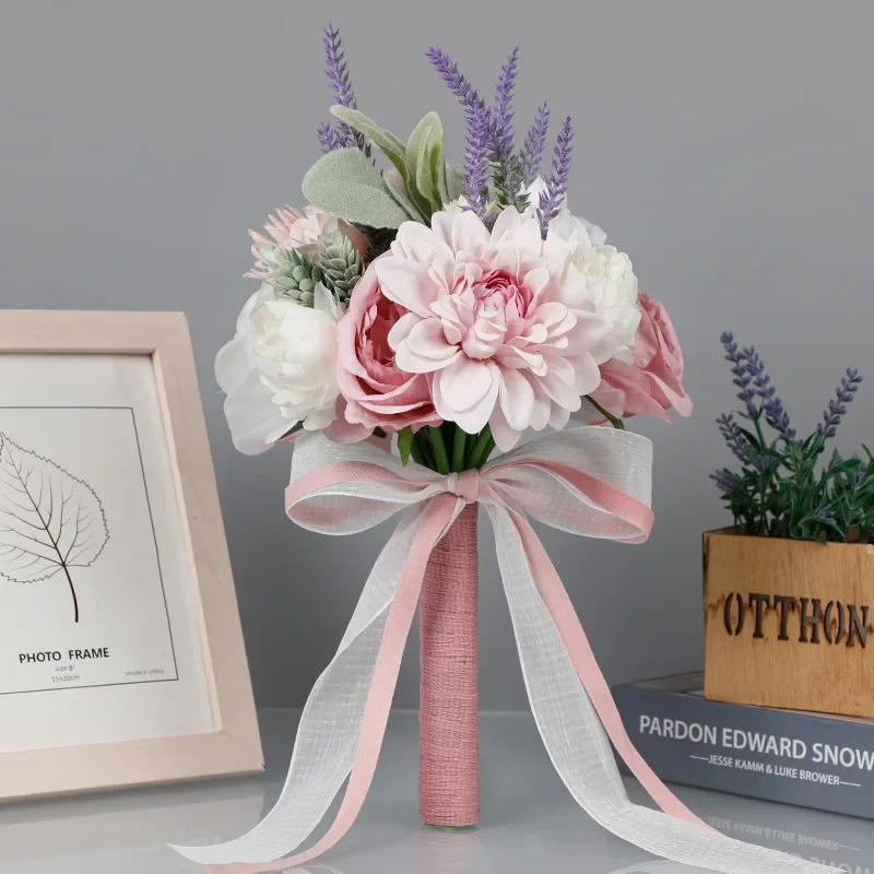 

Bridal Wedding Simulation Handheld Flower Romantic Pink Bow Decoration Handheld Flower Artificial Flower Photography Prop Z-772