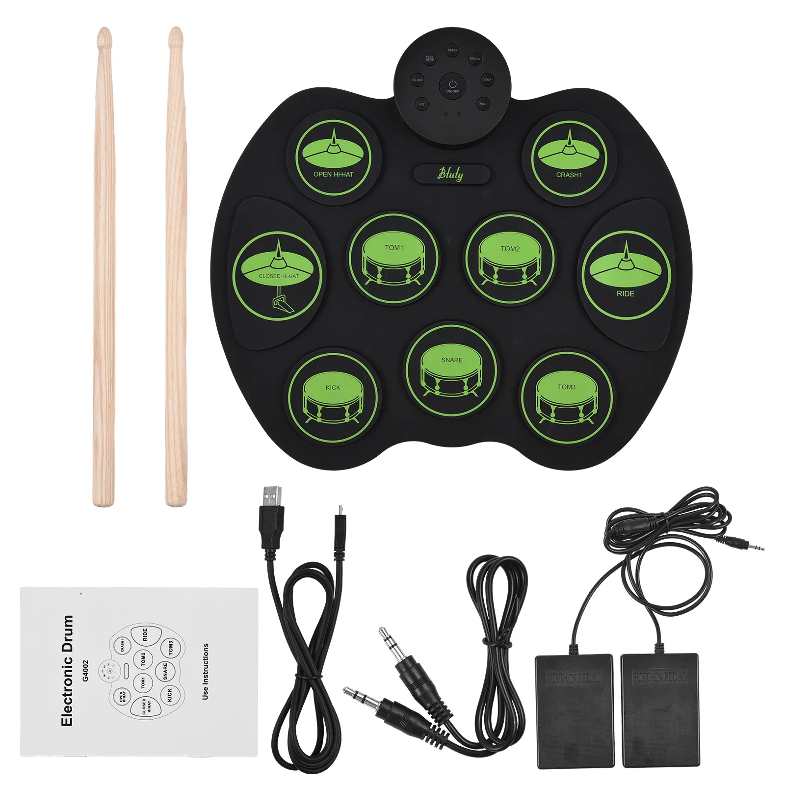 

Btuty Electronic Drum Set Digital Roll-Up Touch Sensitive Practice Drum Kit for Kids Children Beginners (No Speakers)
