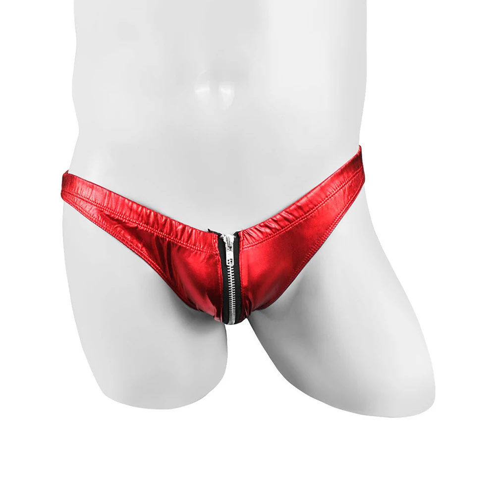 

Трусы-брифы из искусственной кожи на цепочке, трусы с открытой промежностью на молнии, нижнее белье, бикини, мужское легкое удобное T-образное нижнее белье
