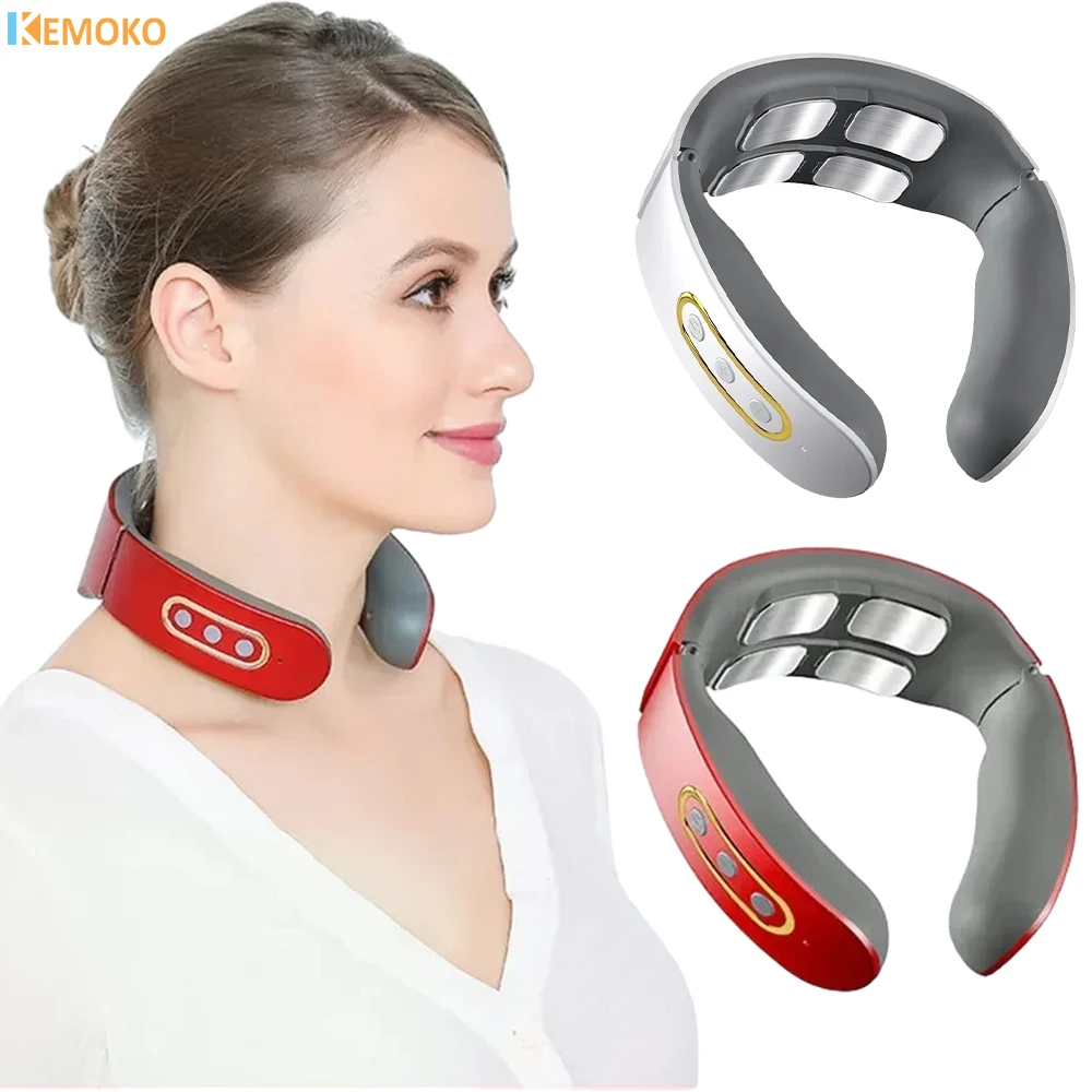 Electric Neck and Shoulder Pulse Massager Adjustable 4 mode 9 Level Heating Cervical Vertebra Relax Pain Relief Kneading Machine