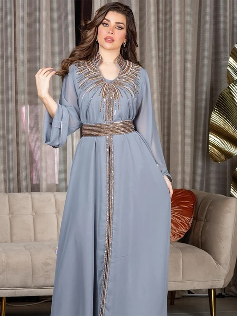 Morocco Dress Women 2023 Party Muslim Abaya Fashion Dubai Abayas Diamond Belted Kaftan Elegant Party