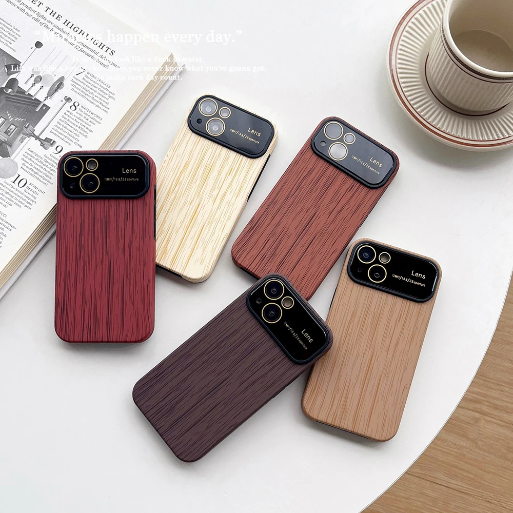 

Creative Wood Grain Large Window Phone Case For iPhone 14 13 12 11ProMax Lens Film All-inclusive Fall-proof Protective Cover