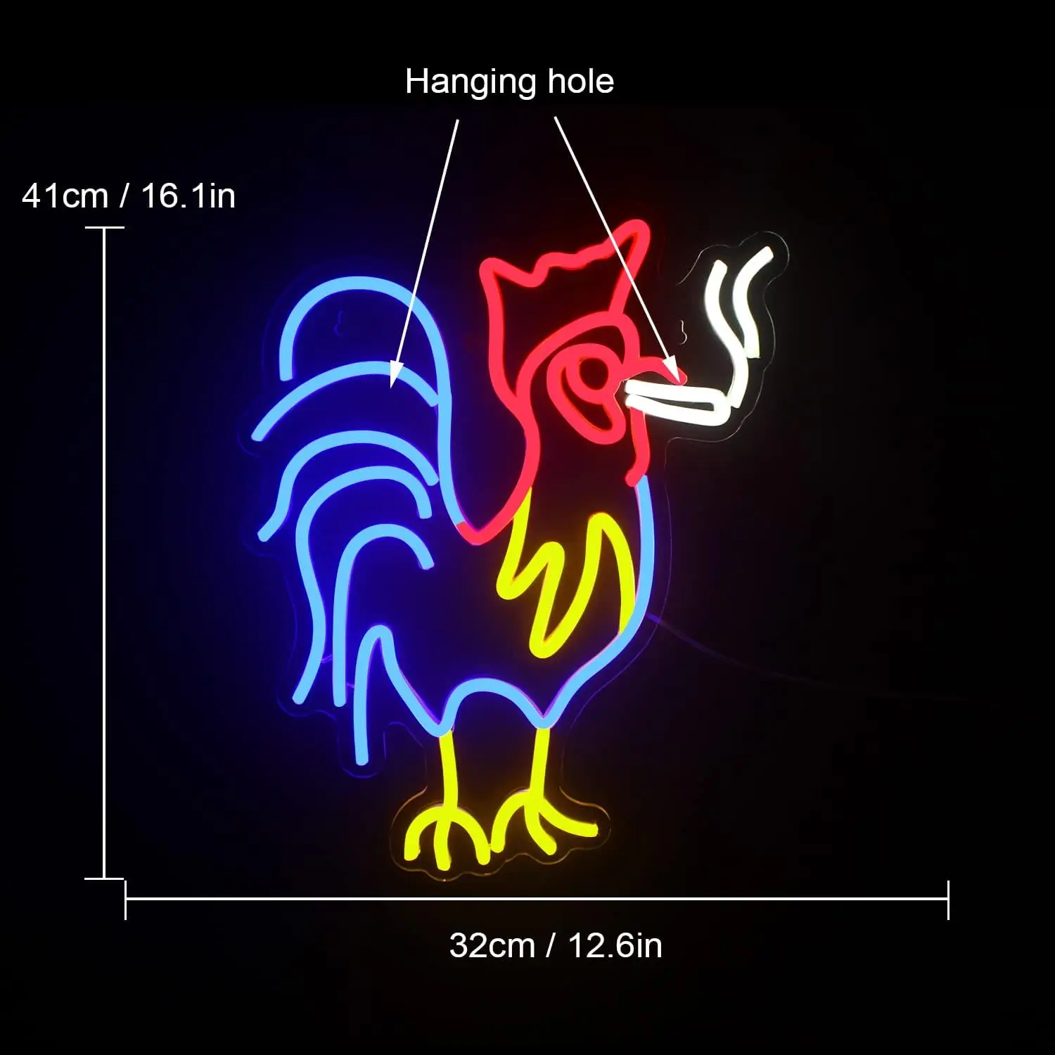 Panneau Néon LED Loup - 28x34 Cm - Alimentation USB, Variateur De Luminosité - Déco Murale Pour Chambre, Bar, Soirée - 2