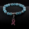 5 Color Breast Cancer Awareness Pink Ribbon Charm Bracelet 5 Color Cat Eye Opal 8mm Beads Bracelets & Bangles 4