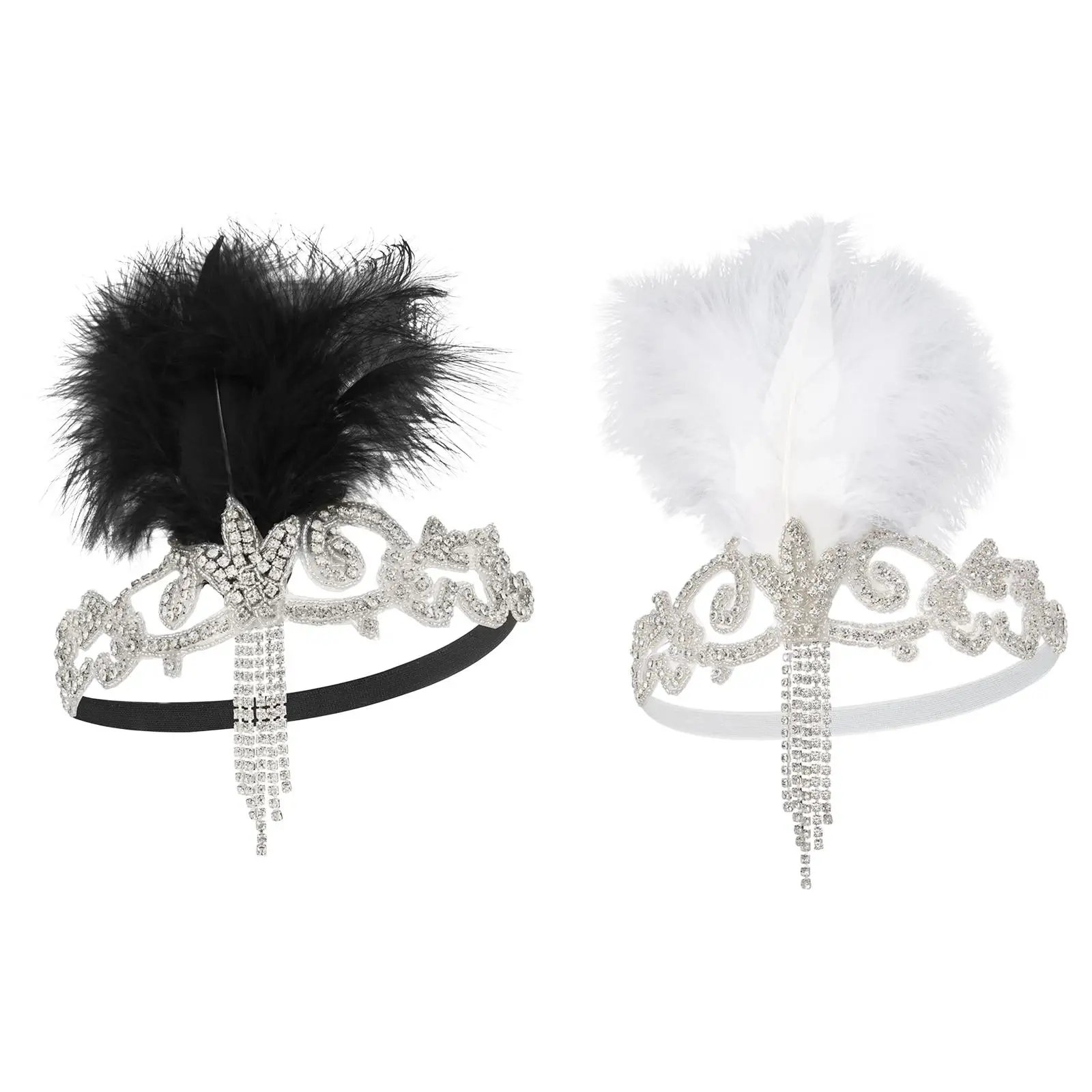 

Flapper Headband 1920S Headpiece Fancy Dress Female Hair Accessories Headwear Rhinestone Feather Headband for Cocktail Prom