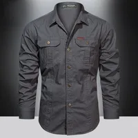 Chemise Cargo en coton pour hommes, manches longues, multi-poches, vêtements d'extérieur décontractés, surchemise militaire de haute qualité, printemps 2024 3