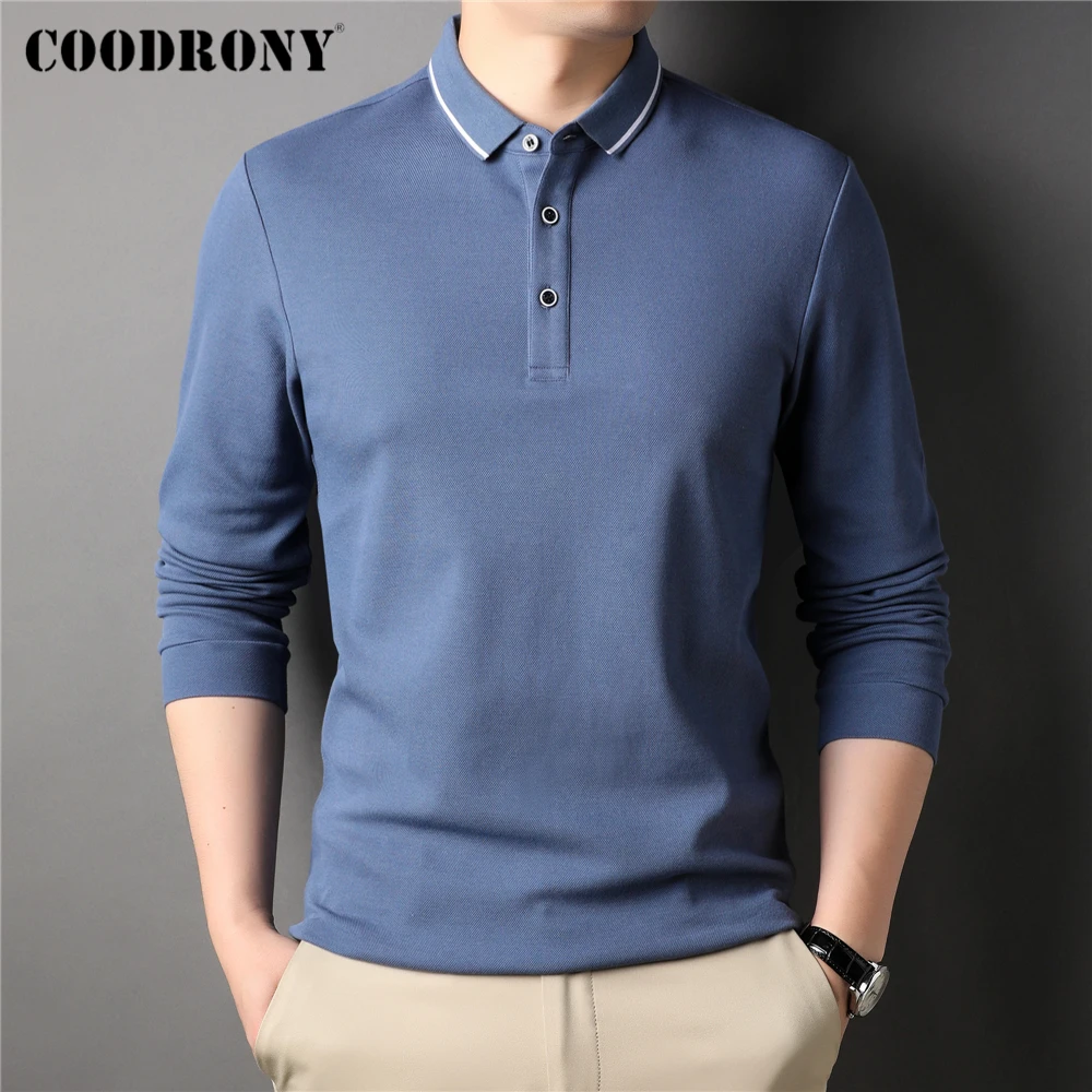 COODRONY Brand Solid Color Silk Polo-Shirt Men Clothes Spring New Arrival Classic Long Sleeve T-Shirt Business Casual Tops Z5152