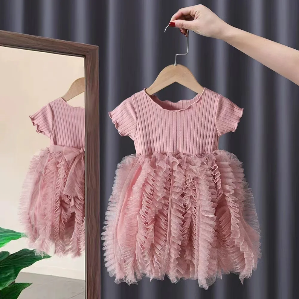 

Fluffy Baby Dresses 2023 Summer New Children'S Clothing Girls Baby Dresses Princess Sarong Splicing Cake Dress