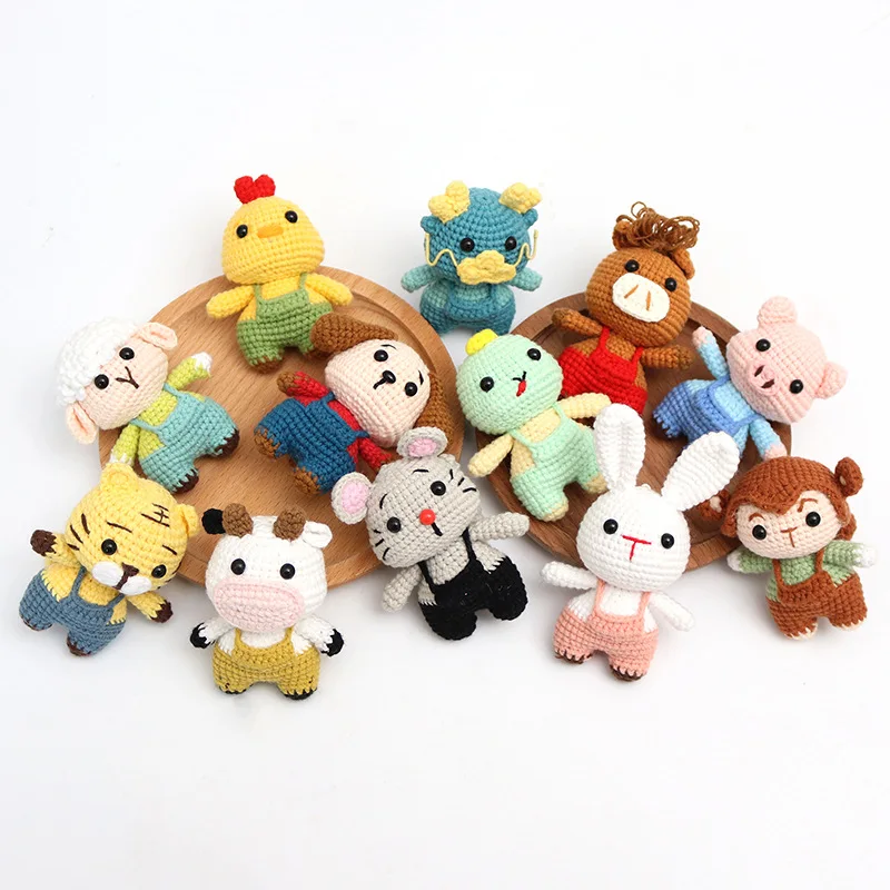 12 zodiac Dragon Handmade knitted Crochet Doll Pendants Room Decor DIY Cute Animal Doll Keychain Christmas Birthday Gifts