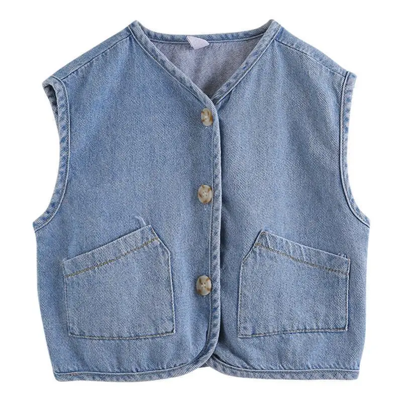 Children's Vest 2023 Spring and Autumn Season New Baby Versatile Shoulder Fashion Boys and Girls' Denim Vest Children Clothes