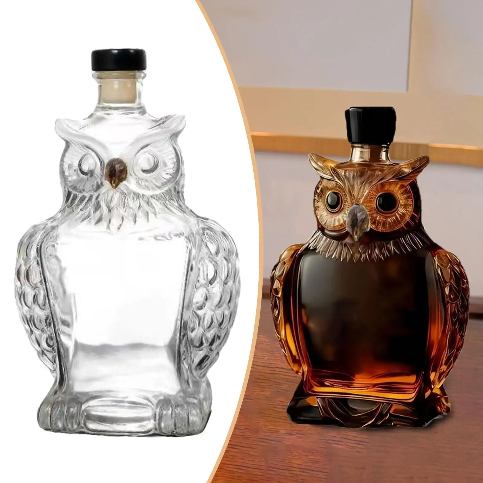 Whisky Decanter Owl Design 125ml Clear Dispenser Borosilicate Glass for Husband Collectors Daddy Grandpa Birthday Gift