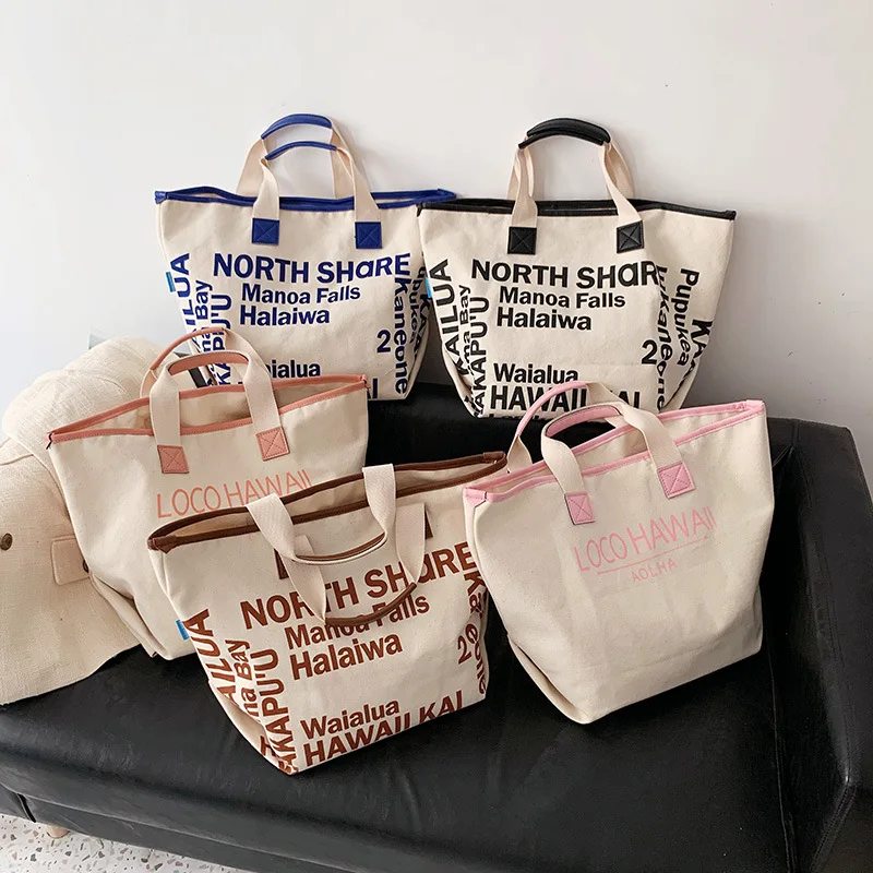 Heißer Verkauf frauen Brief Drucken Leinwand Umhängetasche Lagerung Handtasche Weibliche Trendy Große Kapazität Einfache Literatur Kunst Tote