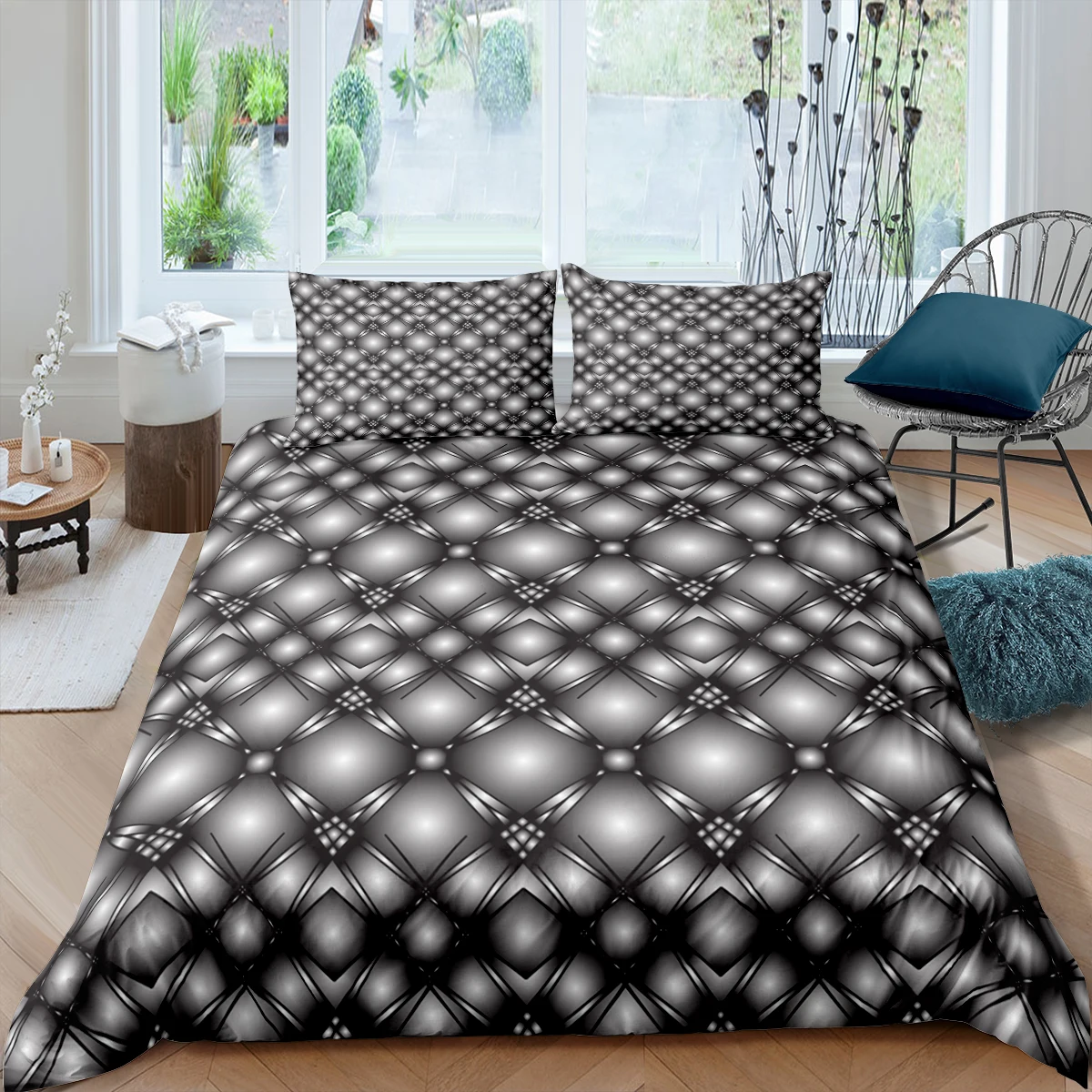Home Textiles Luxury 3D Diamond Lattice Duvet Cover Set Pillowcase Stripe Bedding Set Queen and King Size Comforter 
