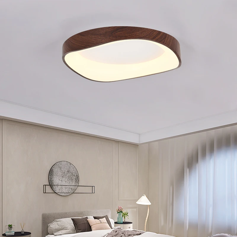 Plafondlamp Walnoot Kleur Laag Profiel Cirkel Plafondlamp 11.8 Inch Houtnerf Lichthouder, Platte Moderne Ronde Kasten voor, Slaapkamers