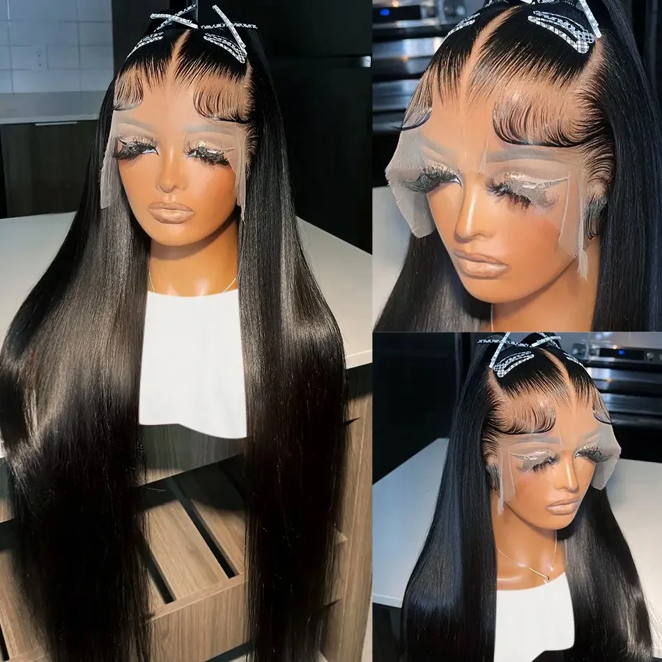 Soft Hair 13X4 Lace Frontal Wig Synthetic Long Silky Straight Prepluck Hairline Baby Hair Cosplay Daily Party Layered Glueless 3