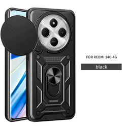 Ring Stand Slide Camera Lens Armor Case - Durable Back Cover for Smartphone Protection (Black)