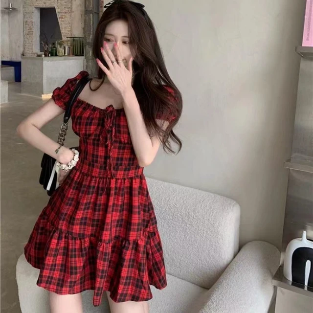 Mini vestido xadrez sexy feminino, vestido de festa curto, moda coreana,  chique, roupa kawaii, verão, doce, Y2K, Y2K, 2023 - AliExpress