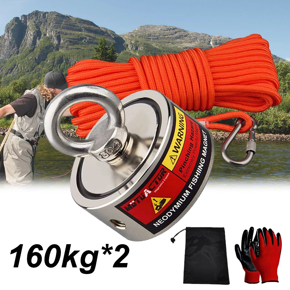 Two Sided Search Magnet 160KG 180KG 200KG 300KG 500KG 600KG 2 Strong Neodymium Magnetic Salvage Fishing
