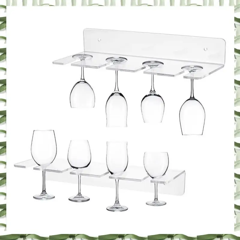 2 Piece Wine Glass Holder Wall Mounted Cup Holder Wine Glass Hanging Rack Transparent Kitchen Cupboard Bar Organizer Hanger