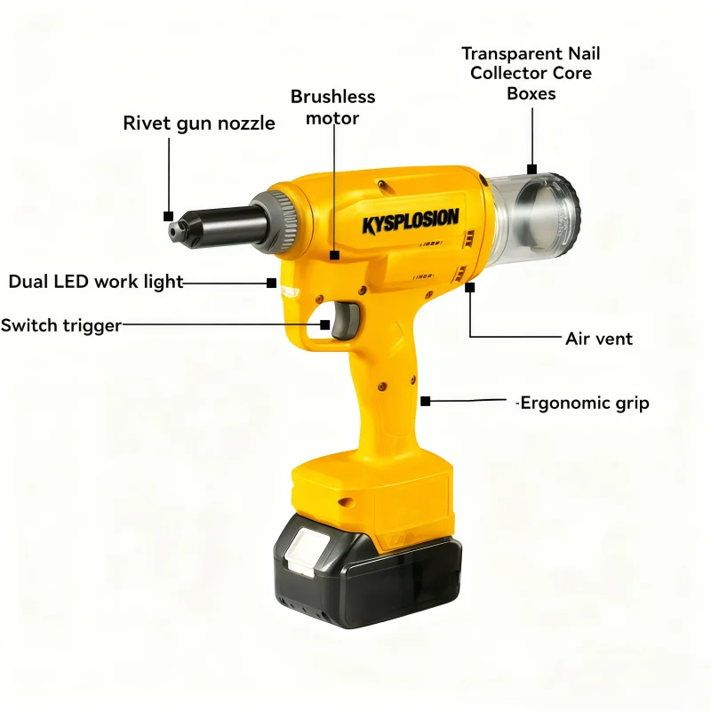 KYS 2.4-6.4MM Electric Rivet Gun Cordless Brushless Industrial Grade powet tool