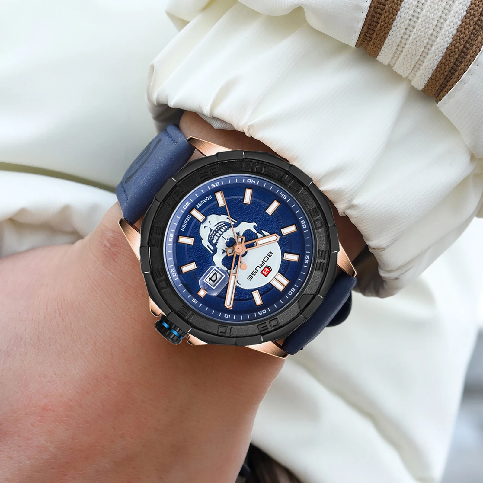 BORUSE Mens Blue Watches Fashion Multifunction Waterproof Men's Wristwatch Chronograph Luxury Quartz Watch for Men