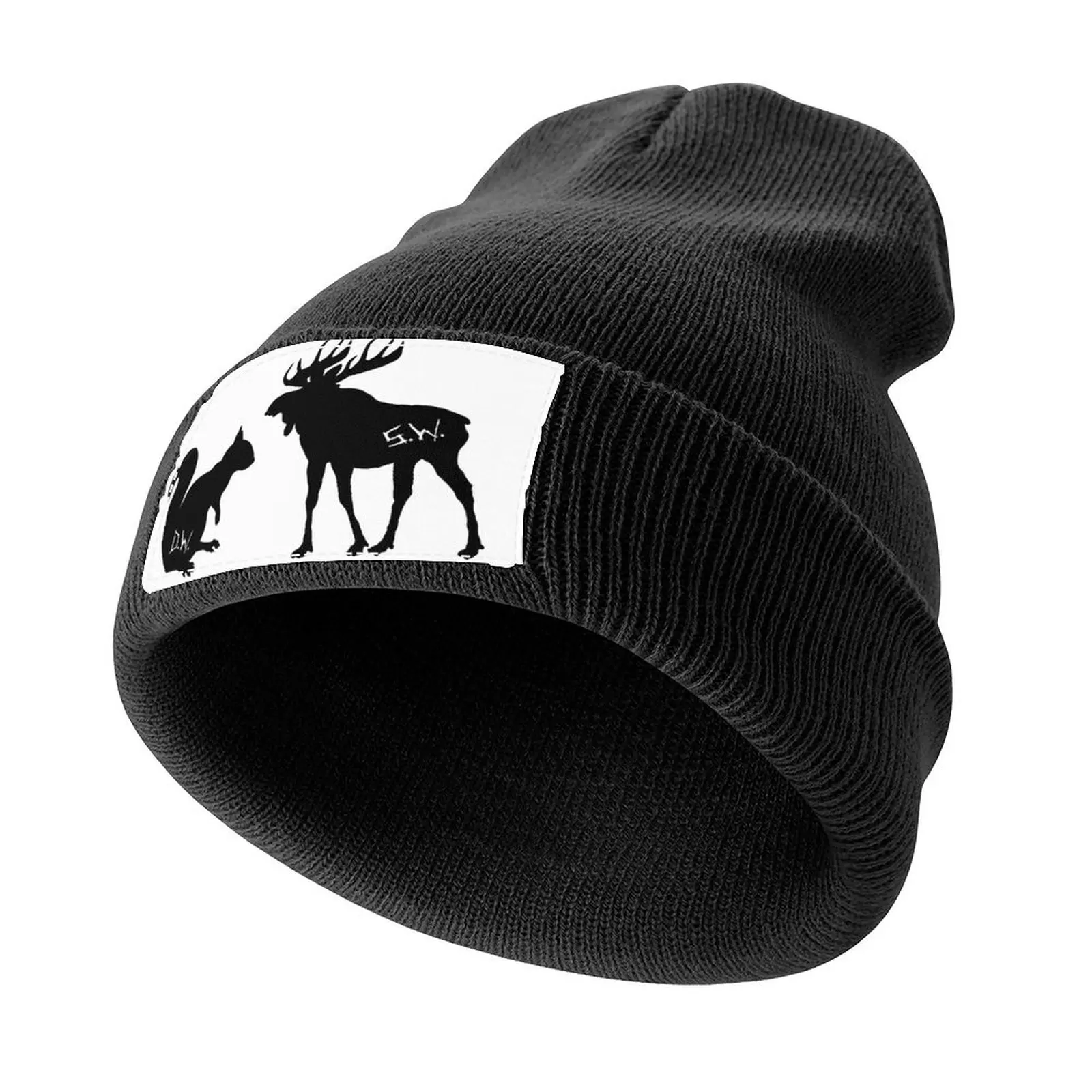 

moose + squirrel - black Knitted Cap Fishing cap Sunscreen Golf Hat Golf Women Men's