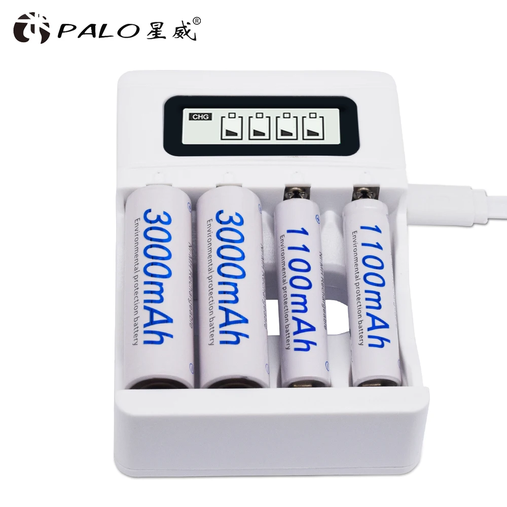 PALO 1.2V 3000mAh AA Rechargeable Battery+ 1.2V 1100mAh AAA Battery NI-MH NIMH AA AAA Batteries for Camera Toy + Battery Case