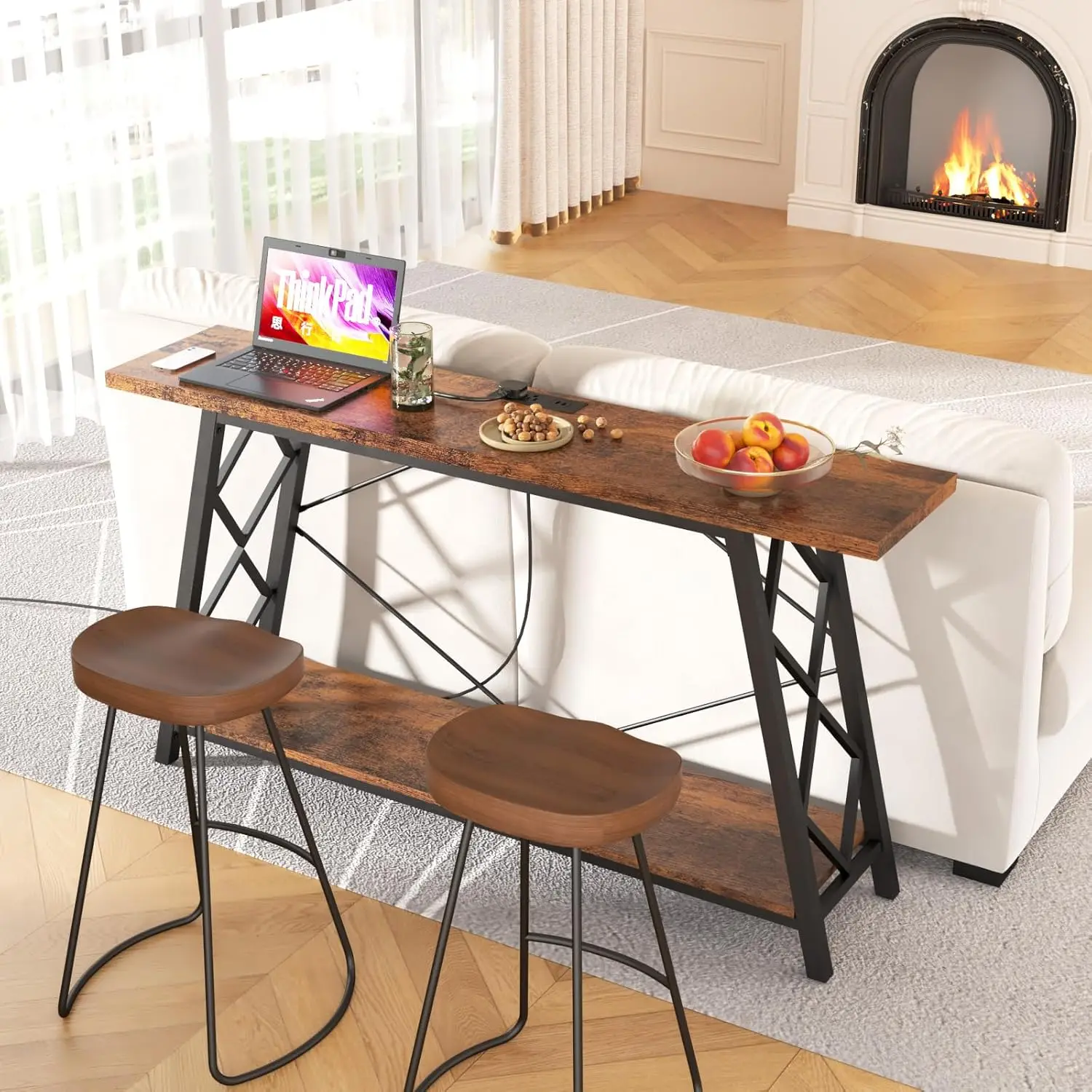 Console with Charging Station 55" Narrow Long Sofa Entryway with Storage Behind Sofa Consoles Table