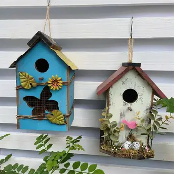 Wooden Birdhouse Hangable Sturdy Bird Houses Multifunctional Protective Bird Cage For Outside Garden Decor