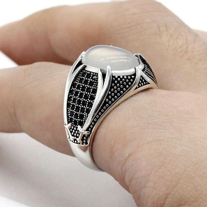 Hot Sale Islamic Religious Muslim Ring for Men Network Turkish Double Swords Oval CZ Stone Punk Party Wholesale Jewelry