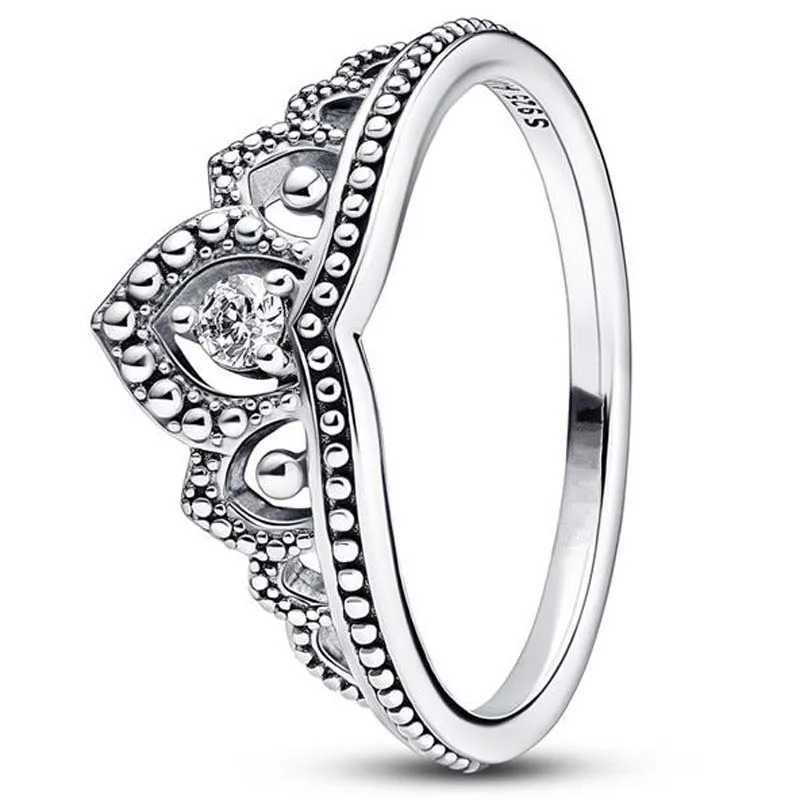 Bague réversible en argent regardé 925 pour femme, diadème de signature de cœur, couronne royale, nœud de fleur, bijoux fantaisie, cadeau, nouveau