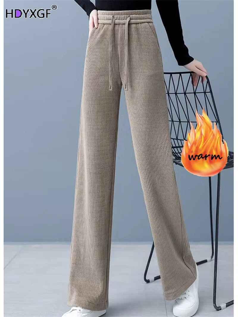 

Casual Super Thick Elastic Waist Baggy Trousers Korean Basic Chenille Snow Pantalones Winter Ladies Cashmere Mom Wide Leg Pants