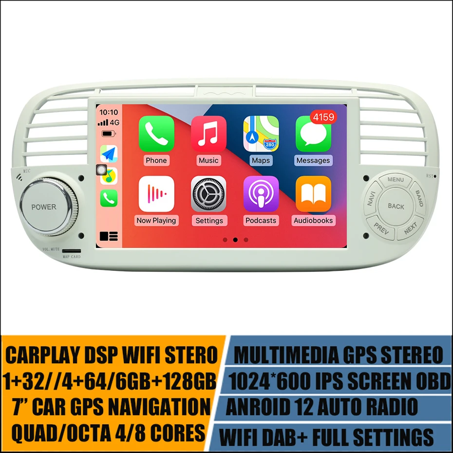 Car Android 12 Auto Audio Head Unit Per Fiat 500 2007-2015 Dsp Carplay Radio Stereo Sistema Di Navigazione Multimediale Lettore Gps Bt
