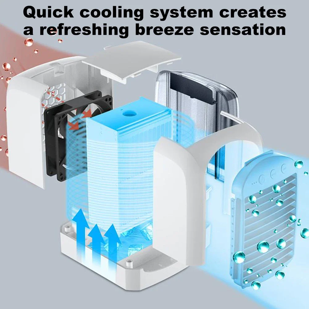 Summer New Water-Cooled Fan Personal Mini Air Cooler Humidifier Portable Air Chiller 3 Gear 380ml Tank for Bedroom Living Room