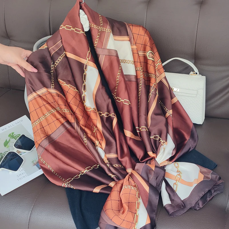 

180*90cm Brand Summer Women Scarf Fashion Quality Soft Silk Scarves Female Shawls Foulard Beach Cover-Ups Wraps Silk Bandana