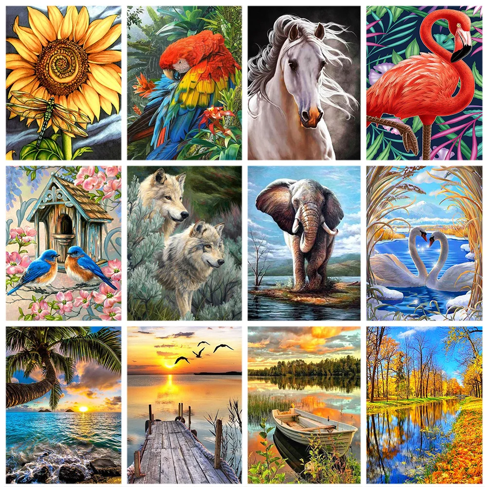 

Miaodu 5D DIY Diamond Painting Animal Elephant Wolf Mosaic Embroidery Sets Landscape Creative Hobbies Home Decor Gift