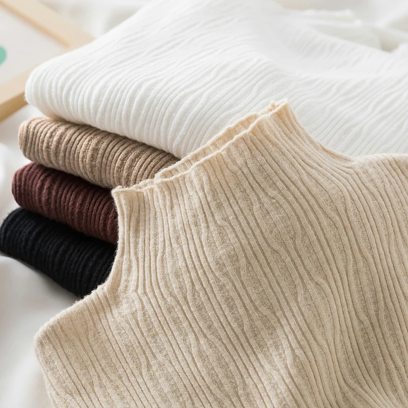

Autumn Winter Striped Knitted Pullover Fashion Solid Half High Neck Slim Tops Long Sleeve Soft Sweater Office-lady Clothes 28714