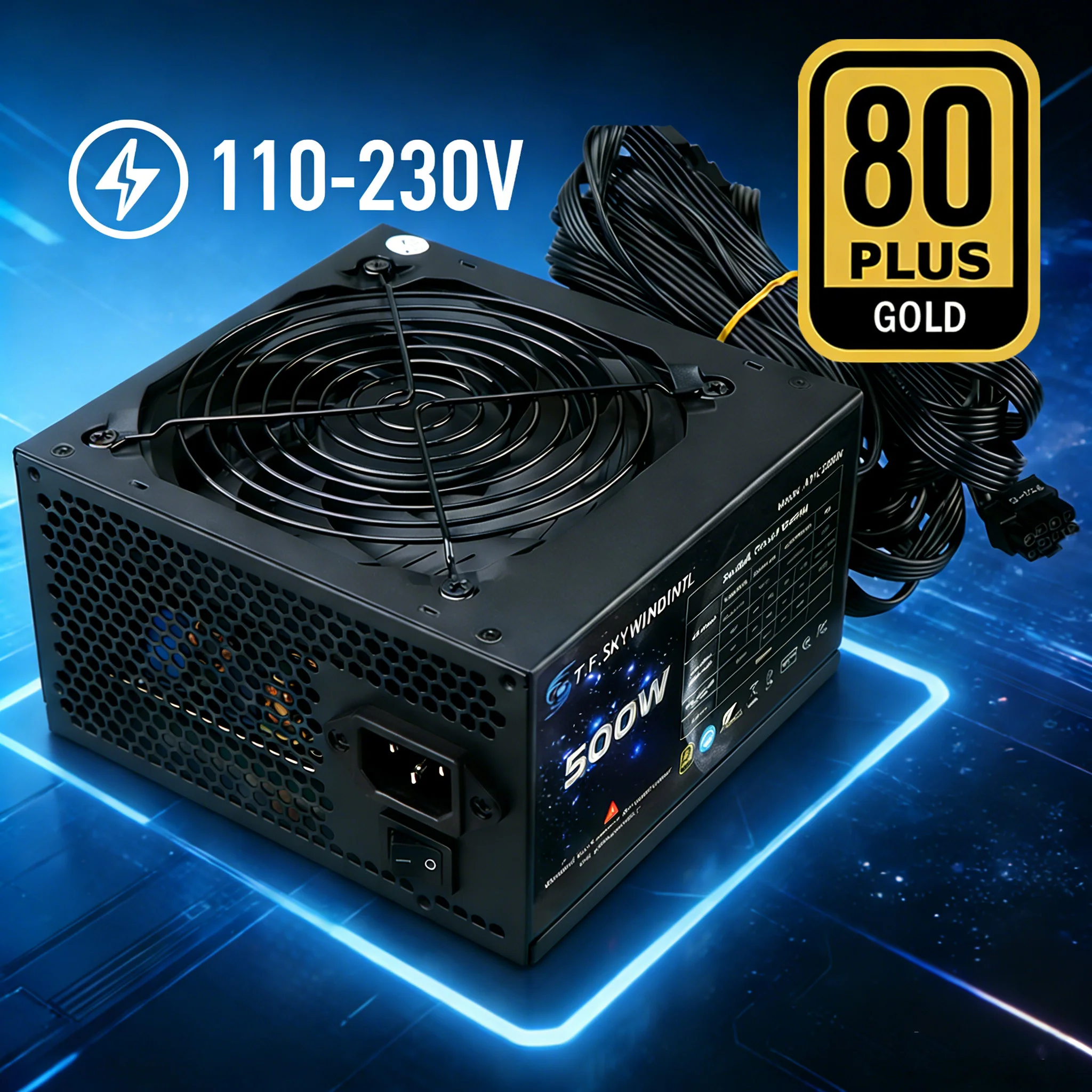 แหล่งจ่ายไฟ 500W 80PLUS Gold ATX PC PSU แบบไม่แยกส่วน 110-230V 20+4PIN เงียบพิเศษ เหมาะสำหรับคอมพิวเตอร์ตั้งโต๊ะ เซิร์ฟเวอร์ เกมมิ่ง 1