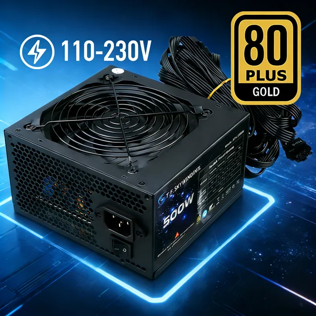 แหล่งจ่ายไฟ 500W 80PLUS Gold ATX PC PSU แบบไม่แยกส่วน 110-230V 20+4PIN เงียบพิเศษ เหมาะสำหรับคอมพิวเตอร์ตั้งโต๊ะ เซิร์ฟเวอร์ เกมมิ่ง 1