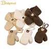 Bear Winter Baby Scarf Gloves Set Faux Lamb Wool Korean Warm Kids Neck Warmer Mittens Children Boys Girls Accessories 2-6Y 1