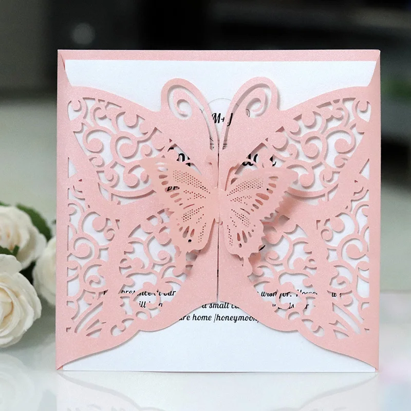 

50Pcs Laser Cut Butterfly Invitation Card Cover Wedding Party Birthday Christmas Valentine's Day Cards Favor Decorations Supply