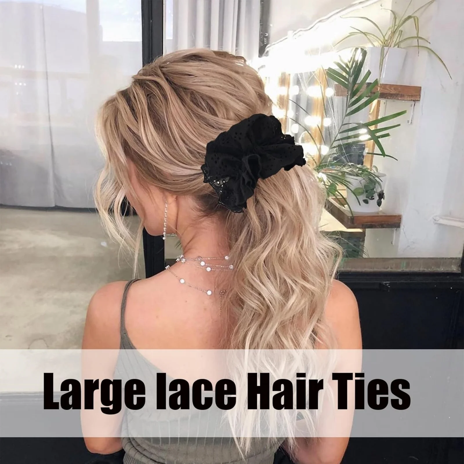 1Pc Elegant Lace Scrunchies Set, White & Black, Cute Hair Ties For Women, Perfect For Daily & Party Looks