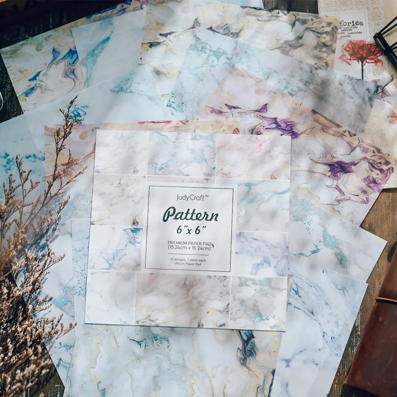 12SheetMarbledScrapbookPaperPadSingleSidedVellumPaperCraft