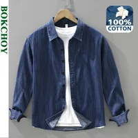 2025 Autumn New Vintage Washed 100% Cotton Long Sleeve Denim Shirt for Men Clothing Turn-down Collar Versatile Streetwear CM7781