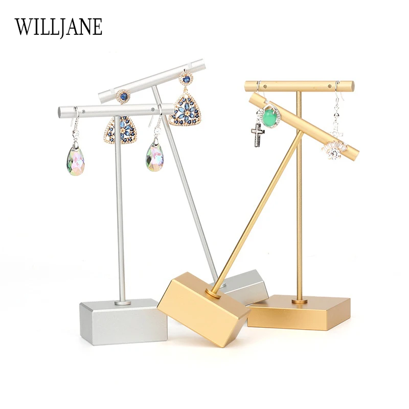 Luxury Dangle Earrings Display Metal Rack T Bar Stand Ring Jewelry Hanger Organizer Ear Stud Storage Holder Shelf Store Selling fashion hot big red velvet jewelry display jewelry box ring organizer showcase necklace shelf earring storage bracelet stand