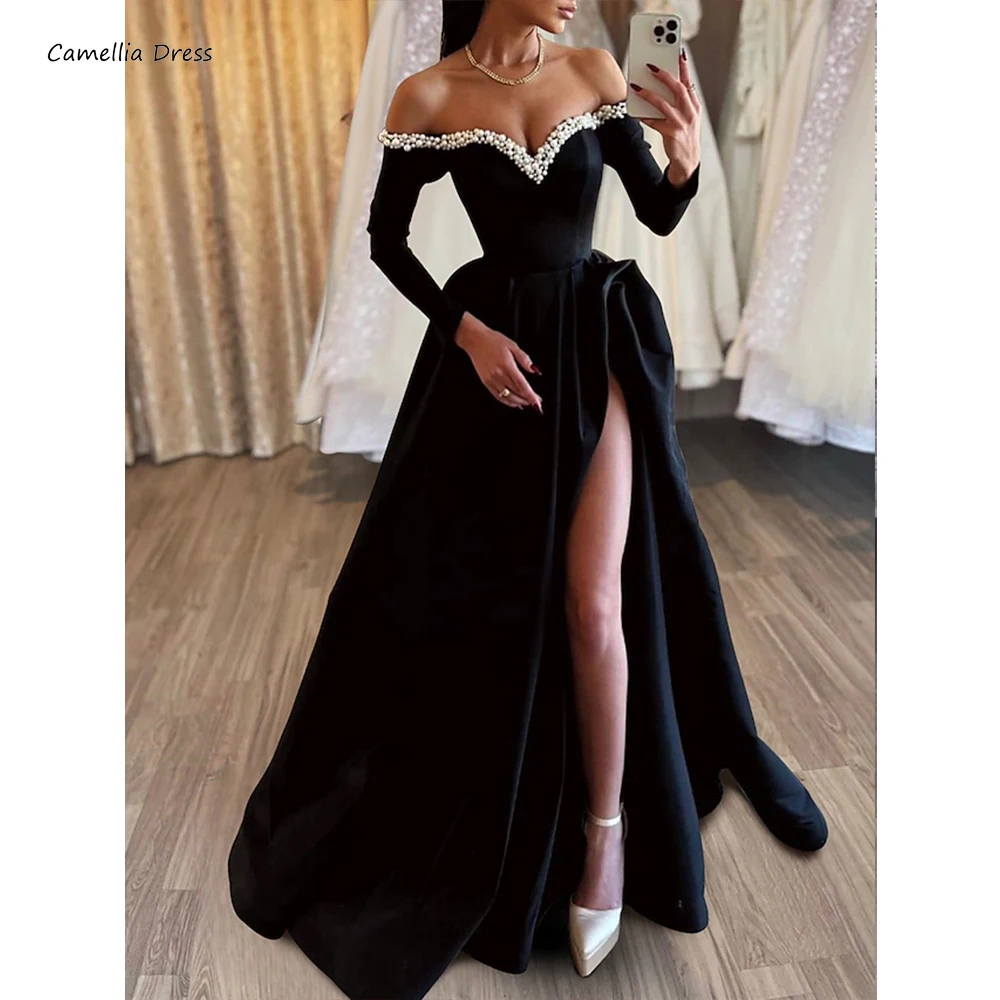 

Glitter Prom Dress Sweetheart Off The Shoulder Split Side Prom Dresses Woman Party Night Floor Length Robe De Soiree فستان سهرة