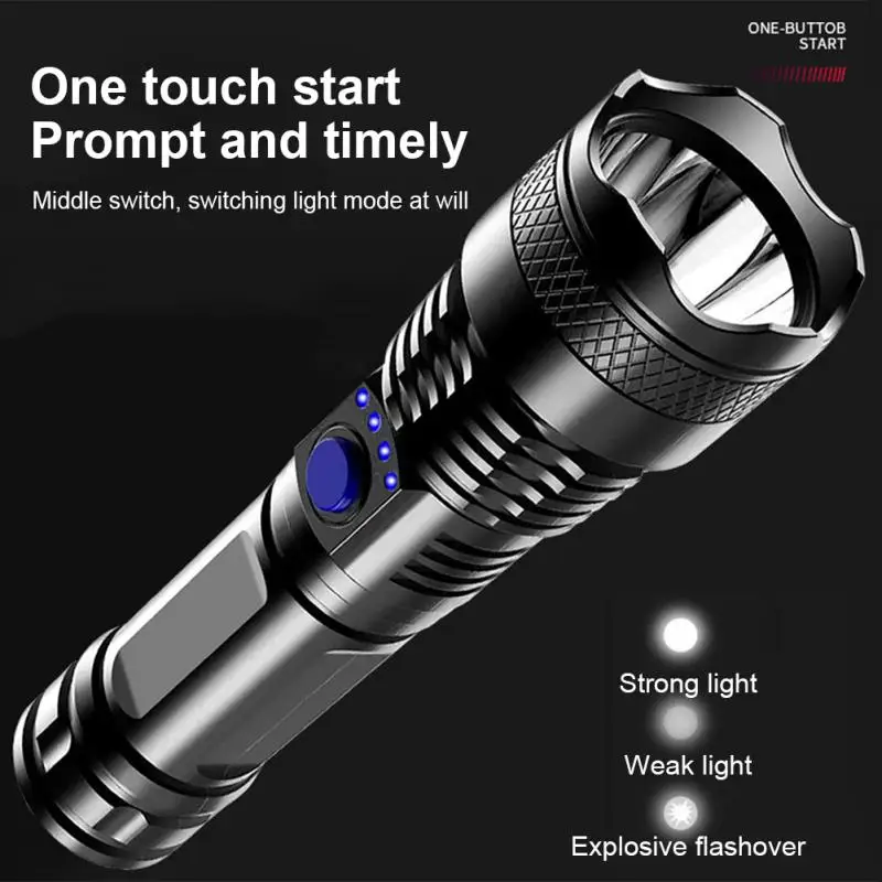 

For Hunting Cycling Climbing Usb Rechargeable Light Waterproof Portable Ultra Powerful Flashlight 3000ma Multifunctional Lantern